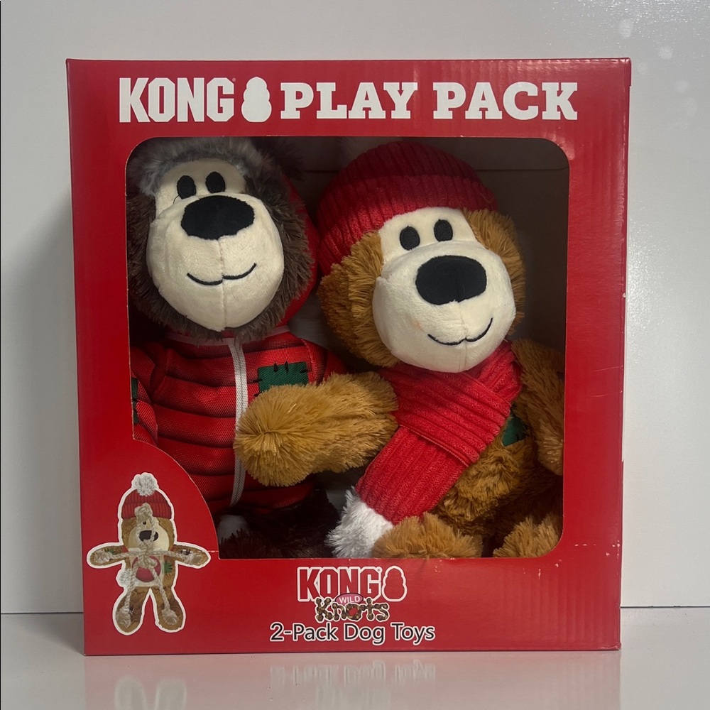 KONG Play Pack Plush Toy Set - Red and Brown